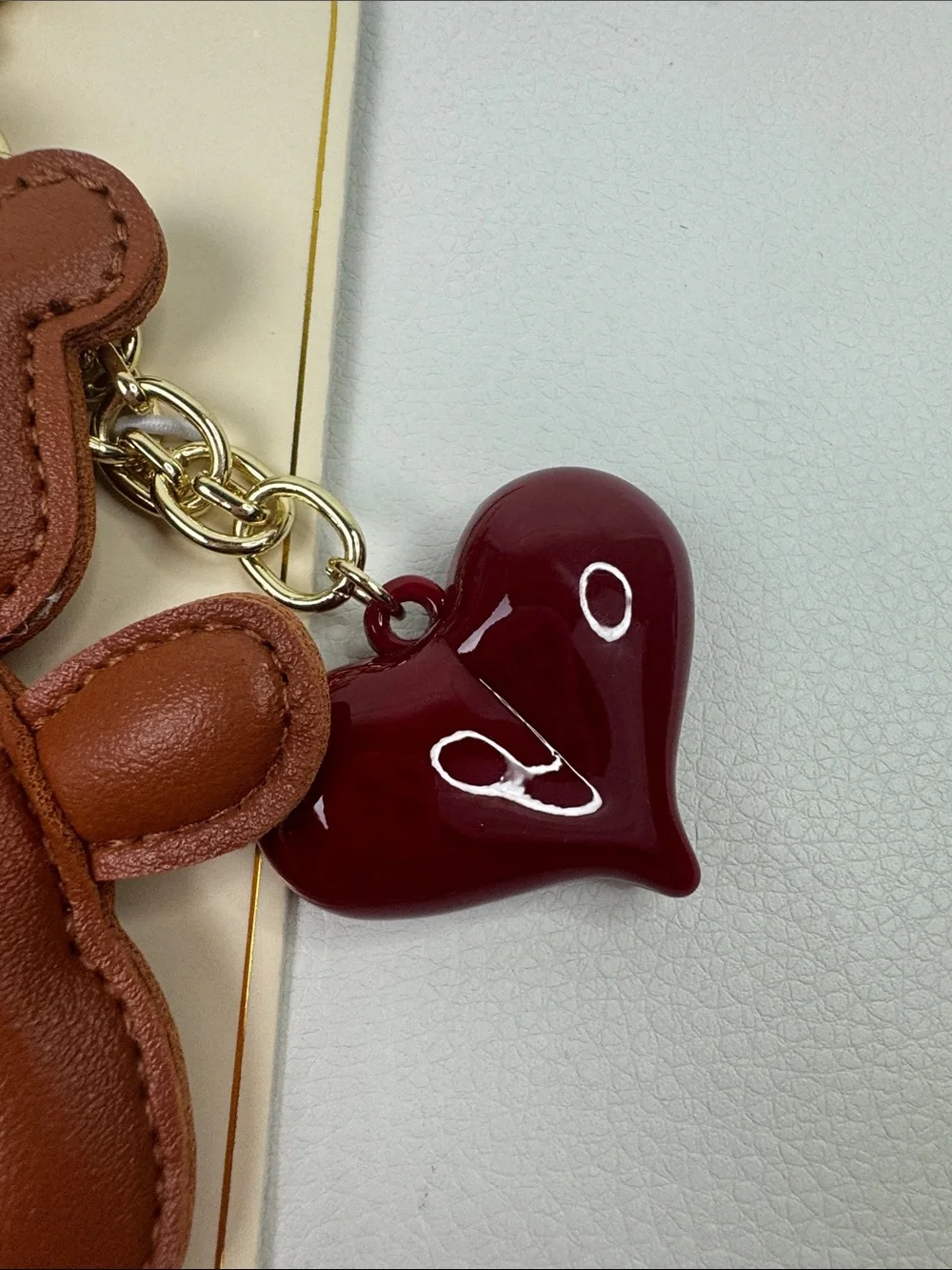 EYECANDY Brown Bear Keychain with Green Scarf Red Heart Charm Gold clip NEW NWT